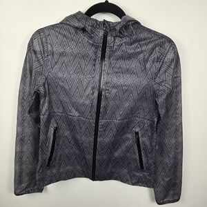 Ivivva Girls 14 Black/Gray Patterned Light Utility Windbreaker Gorp Jacket